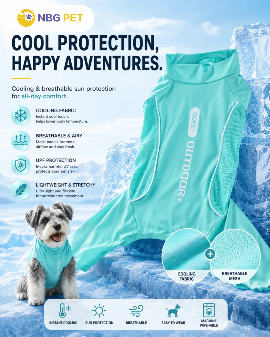 Matching NBG Pet cooling apparel product poster
