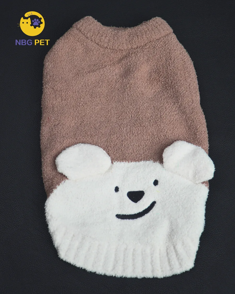 Brown plush dog sweater with bear detail by NBG Pet