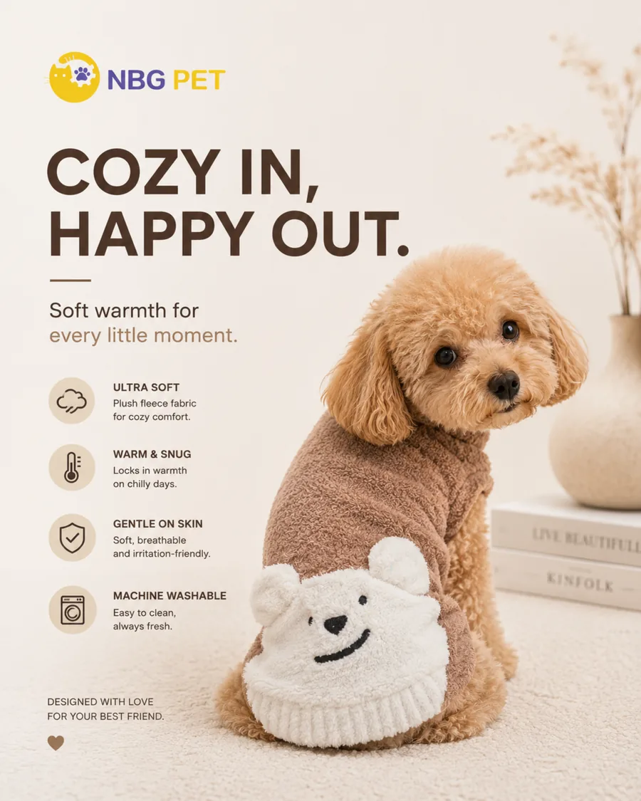 Dog wearing the matching warm plush sweater