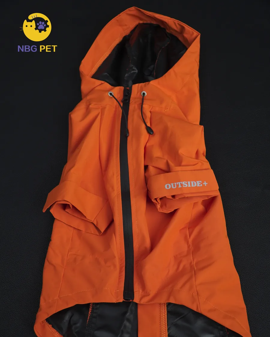 Orange hooded waterproof dog jacket by NBG Pet