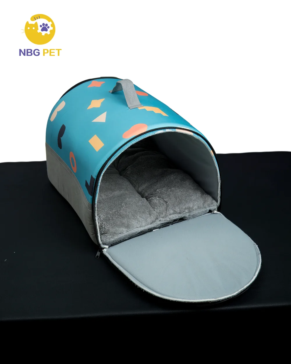 Open blue portable cave bed by NBG Pet