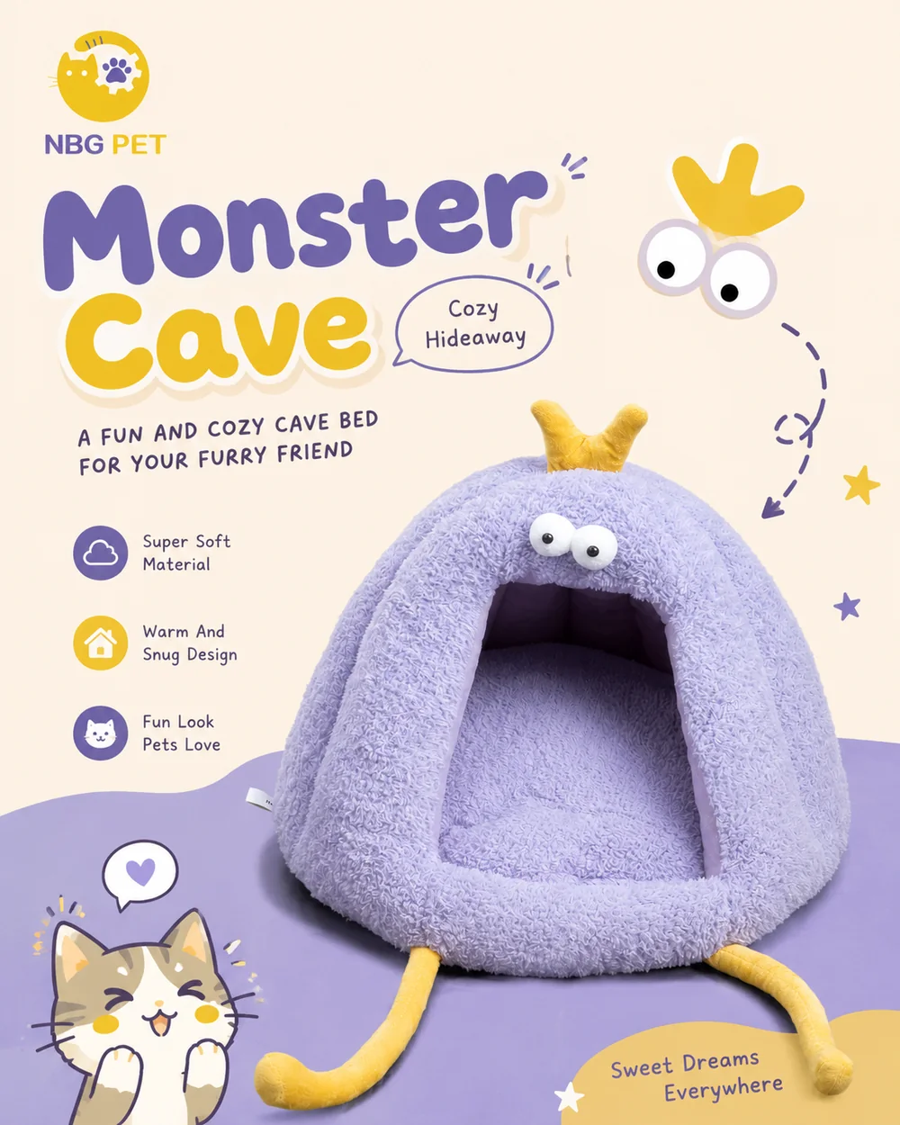 NBG Pet monster cave bed product poster