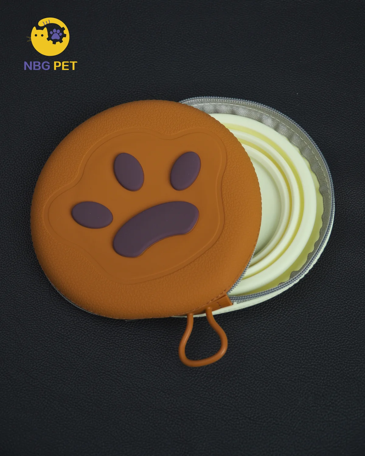Partially opened travel pet bowl