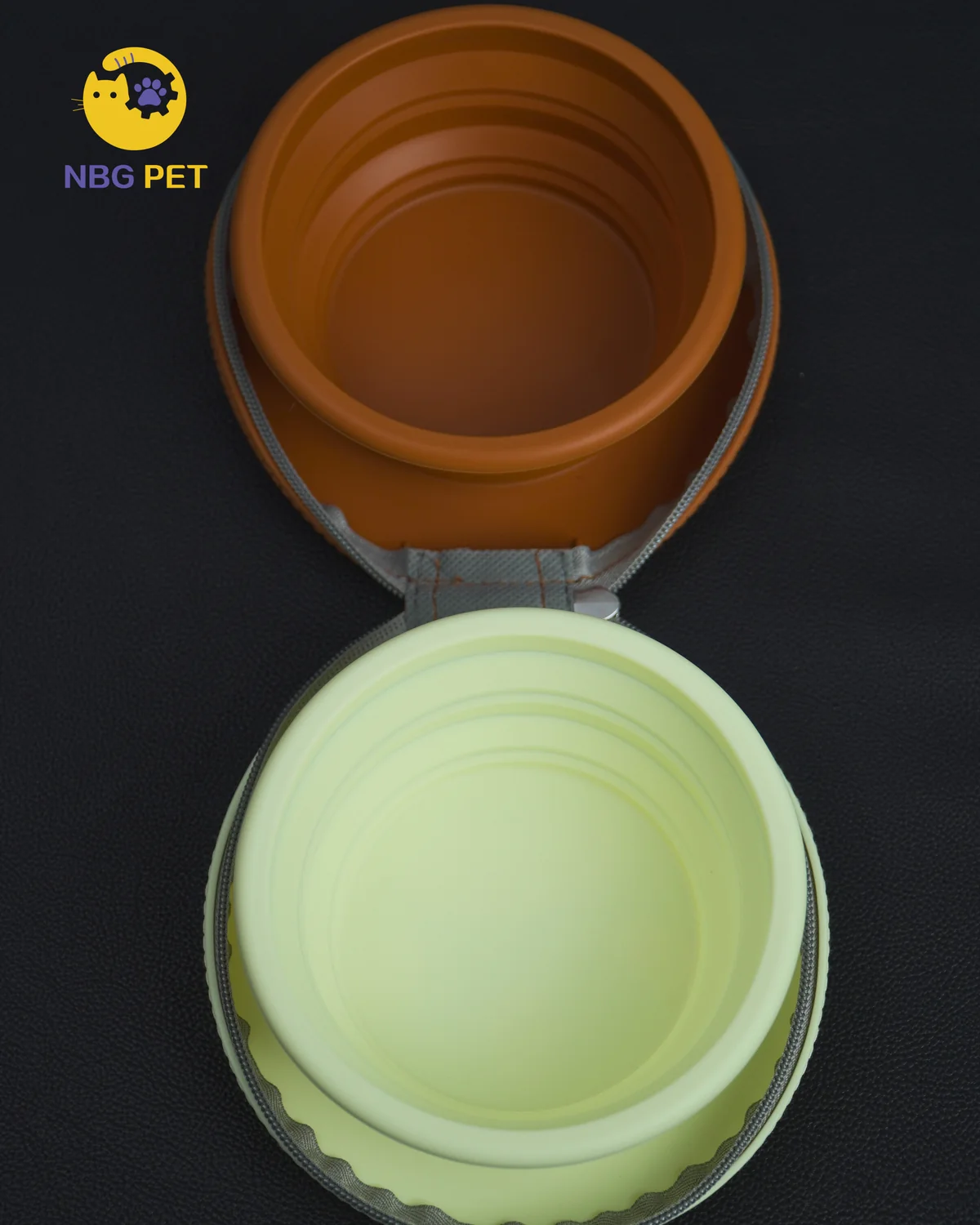Open orange and cream collapsible bowl